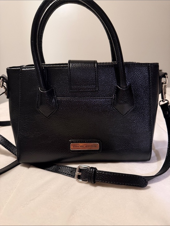 Adrienne Vittadini Handbags - Adrienne Vittadini Black Pebbled Leather Satchel with Shoulder Strap